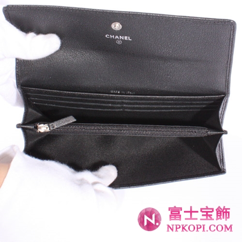 シャネル クルーズライン カメリア 長財布 ブラック A47004